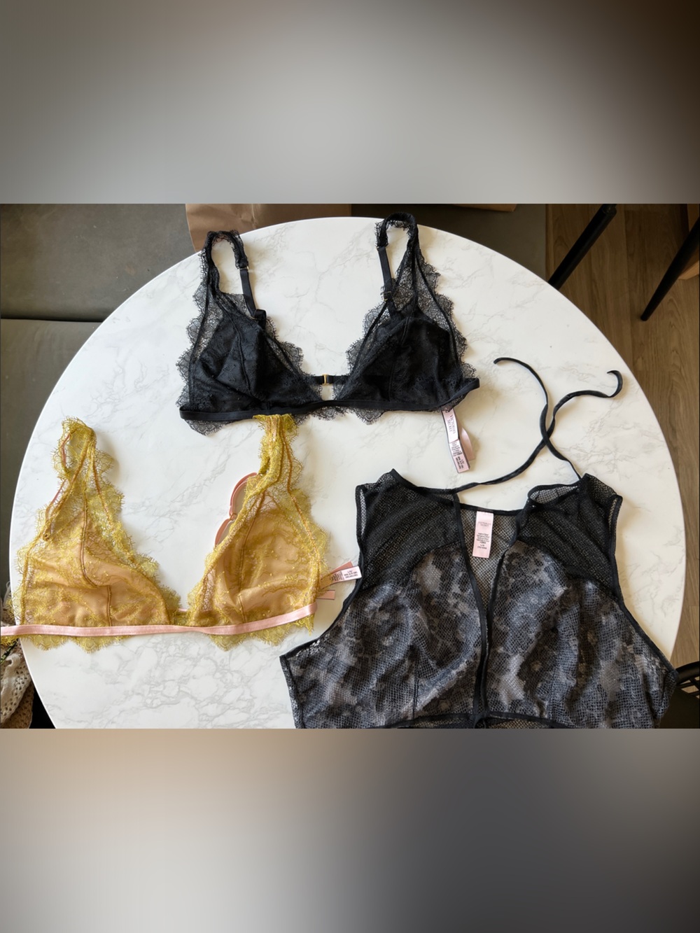 Victoria's Secret Lace Bralette Trio in Black and Mustard